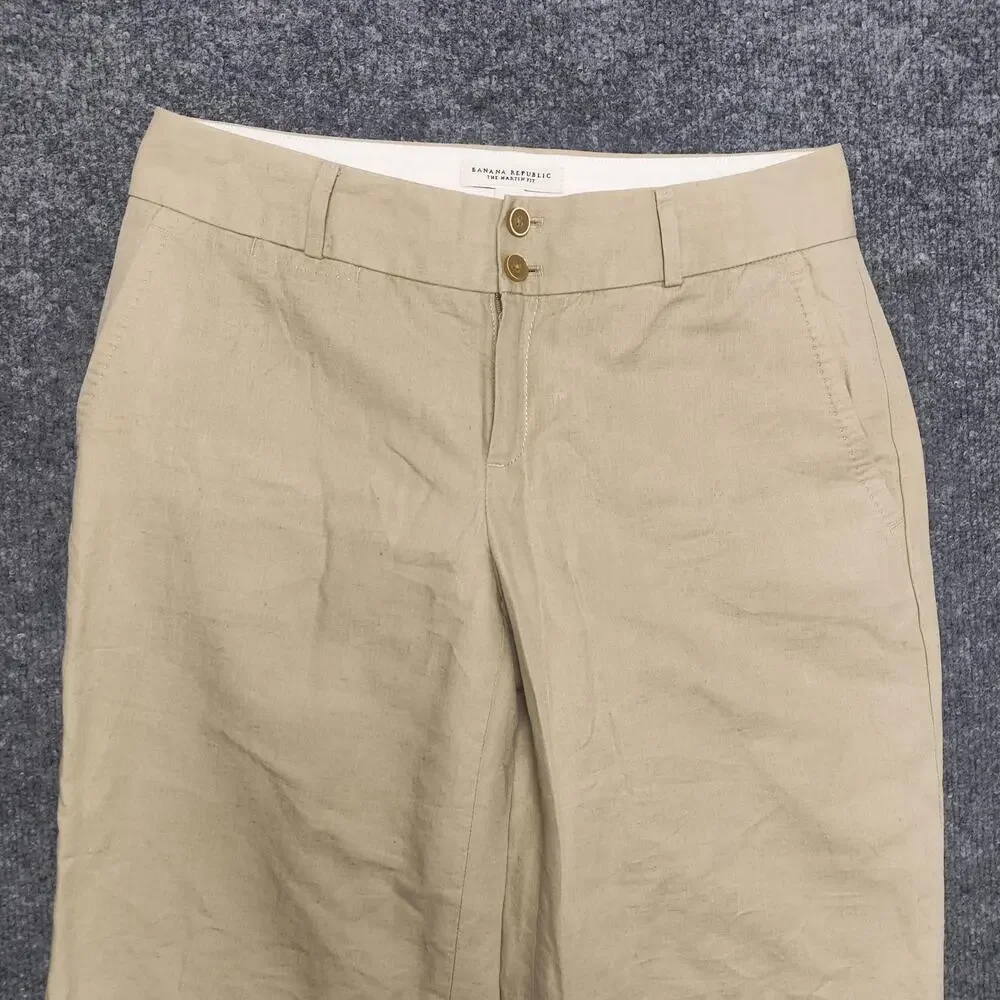 Banana Republic Pants Womens 4 Beige Linen Martin Fit Wide Leg Dress Workwear